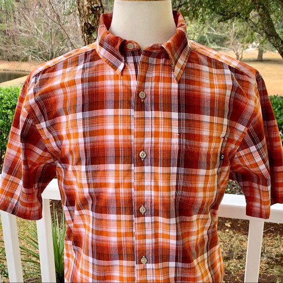 EUC Marmot Orange Plaid Short Sleeve Button Down Shirt - Picture 3 of 9